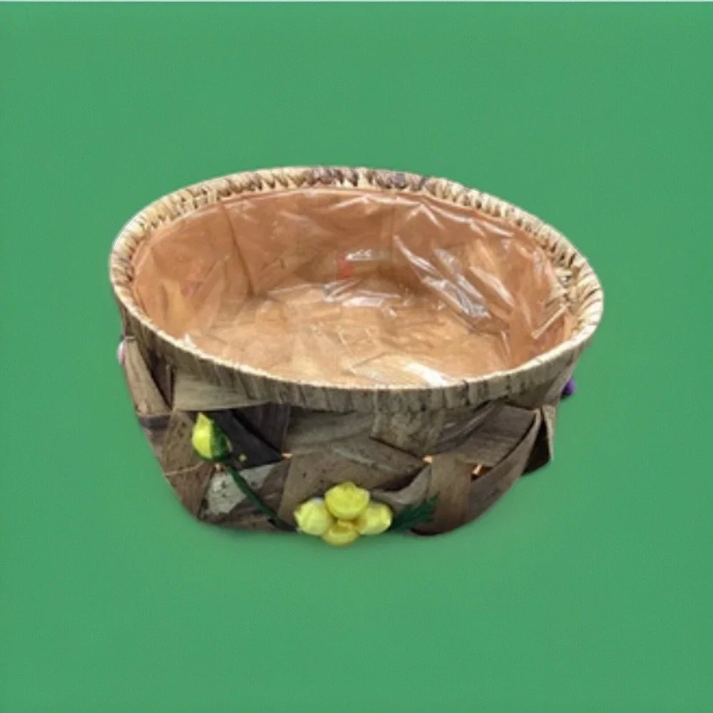 Set of 2 Vintage Woven‎ and Plastic Lined Nesting Baskets w/ Flowers